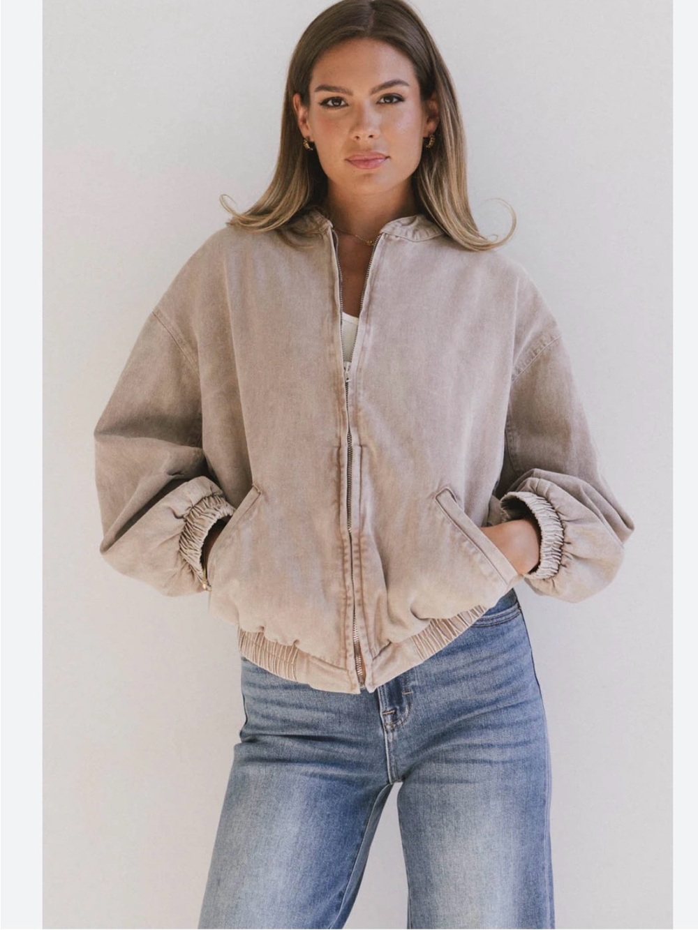 Bohme tan denim zip Iridessa Bomber Jacket size XL